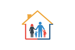 Family holding hands inside colorful house outline vector il Product Image 1