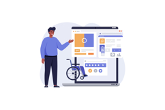 Man presenting wheelchair accessibility digital interface te Product Image 1