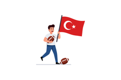 Young man holding Turkish flag with rugby balls running vect Product Image 1