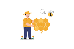 Beekeeper holding honeycomb with bee flying near in yellow a Product Image 1