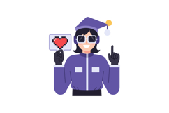 Graduate woman wearing purple cap gown holding pixel heart s Product Image 1