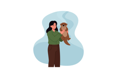 Woman Holding Otter Animal Pet Care and Wildlife Interaction Product Image 1