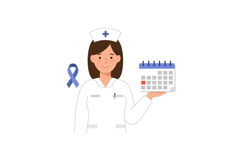 Nurse holding calendar with blue awareness ribbon for health Product Image 1