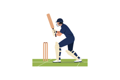 Cricket player batting on field wearing helmet and protectiv Product Image 1