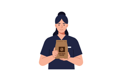 Woman Holding Fair Trade Coffee Bag Illustration with Dark B Product Image 1