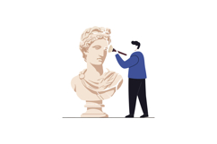 Artist sculpting classical bust statue with brush in creativ Product Image 1