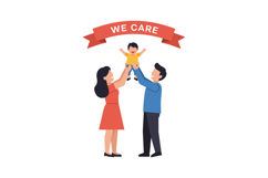 Family couple holding child with we care banner vector illus Product Image 1