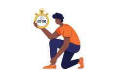 Man Holding Stopwatch and Tying Shoelaces in Sporty Pose wit Product Image 1