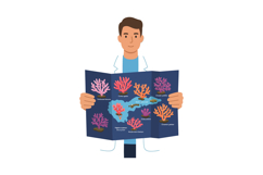 Male scientist holding coral reef map educational marine bio Product Image 1