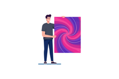 Young man holding abstract colorful swirl poster with pink a Product Image 1