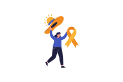 Woman Holding Large Orange Awareness Ribbon and Sun Hat Vect Product Image 1