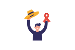 Person Holding Red Awareness Ribbon and Yellow Hat Vector Il Product Image 1