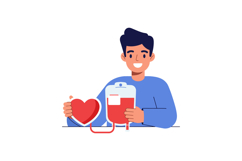 Young man donating blood with heart symbol in flat style ill Product Image 1