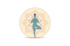 Woman practicing yoga tree pose with mandala background calm Product Image 1