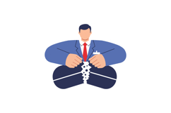 Businessman breaking apart puzzle pieces symbolizing problem Product Image 1