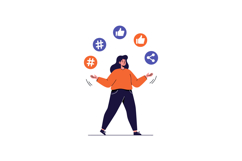 Young woman juggling social media icons illustration with or Product Image 1