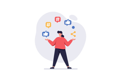 Social media user with colorful icons of likes and shares in Product Image 1