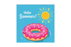 Pink Frosted Donut Summer Illustration with Yellow Sun and B Product Image 1