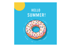 Donut with pink icing and sprinkles summer greeting bright b Product Image 1