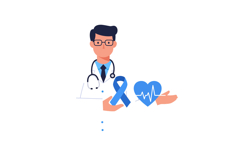 Male doctor holding blue awareness ribbon and heart with car Product Image 1