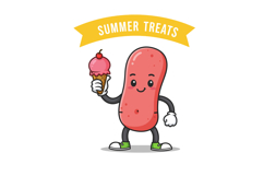Cute pink cartoon kidney character holding ice cream cone su Product Image 1