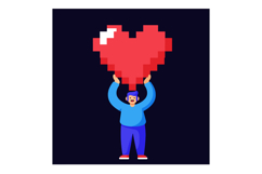 Pixel Art Person Holding Large Red Heart Symbol Against Dark Product Image 1