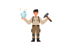 Miner holding shiny crystal and pickaxe in workwear vector i Product Image 1
