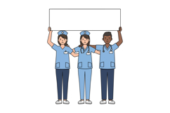 Group of diverse nurses holding blank sign in medical unifor Product Image 1