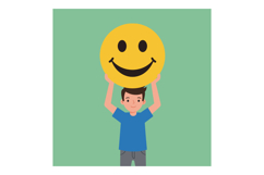 Boy holding yellow smiley face emoticon vector illustration Product Image 1