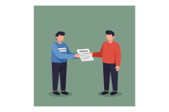 Volunteer handing census form to man in casual clothing flat Product Image 1