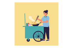Street Food Vendor Cooking Noodles with Chopsticks at Food C Product Image 1