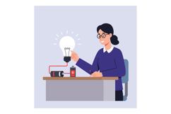 Woman conducting electricity experiment with light bulb and Product Image 1