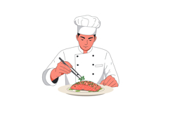 Professional chef preparing salmon dish with chopsticks in k Product Image 1