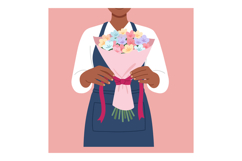Woman florist holding colorful bouquet of flowers wrapped in Product Image 1