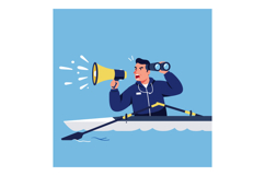 Man shouting through megaphone while rowing boat and holding Product Image 1