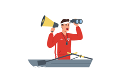 Lifeguard in red jacket with megaphone and binoculars on boa Product Image 1
