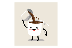 Happy coffee cup pouring hot coffee with smiling face and an Product Image 1