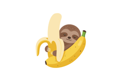Sloth hugging peeled and whole banana cute animal fruit illu Product Image 1
