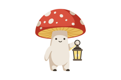 Cute mushroom character holding lantern with red and white s Product Image 1