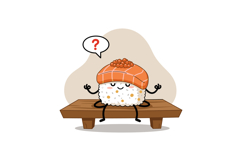 Sushi character meditating in zen pose with salmon and roe o Product Image 1