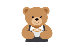 Cute brown bear holding a cup of coffee with latte art vecto Product Image 1