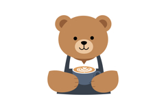 Cute brown bear holding blue coffee cup with latte art vecto Product Image 1