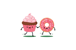 Cupcake and Donut Holding Hands Cute Dessert Characters Vect Product Image 1