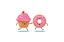 Cupcake and donut holding hands with pink frosting and sprin Product Image 1