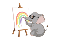 Elephant wearing glasses painting colorful rainbow on canvas Product Image 1