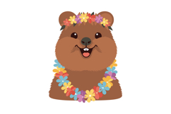 Happy brown bear with colorful floral wreath and lei vector Product Image 1