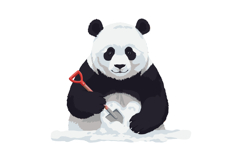Giant panda playing with red shovel digging snow in winter s Product Image 1