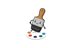 Cute paintbrush character with wooden handle and colorful pa Product Image 1