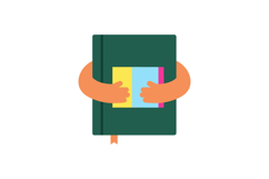 Hands holding dark green book with colorful bookmark and cov Product Image 1