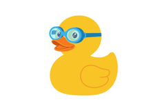 Yellow Rubber Duck with Blue Swimming Goggles Vector Illustr Product Image 1